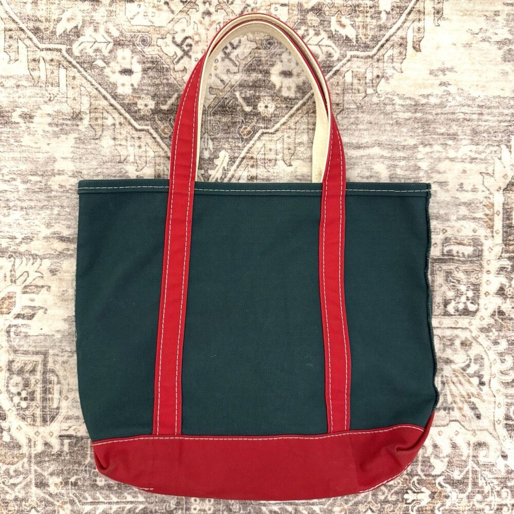 Vintage L.L.Bean Boat and Tote Red Green Canvas Shoulder Bag USA Rare